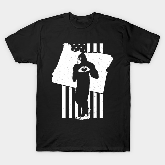 Oregon Bigfoot American Flag T-Shirt by Tesszero